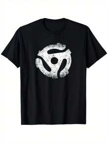 Vintage 45 RPM Turntable Record Graphic T-Shirt - 100% 180gsm Heavyweight Relaxed Fit Unisex Tee With  Music Design, Black & White Vinyl Record Player Shirt For Men & Women, Ideal Gift For M.JpgSame Style For Men And Women 2025 Summer Short-Sleeved - White - View 1