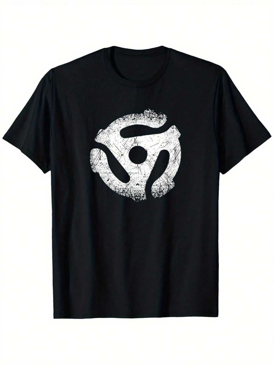 Vintage 45 RPM Turntable Record Graphic T-Shirt - 100% 180gsm Heavyweight Relaxed Fit Unisex Tee With  Music Design, Black & White Vinyl Record Player Shirt For Men & Women, Ideal Gift For M.JpgSame Style For Men And Women 2025 Summer Short-Sleeved - White - View 1