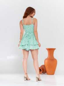 Basic Printed Romper With Padded Cups Duna Premium Sizes P, M, G, And GG - Mint Green Floral - View 5