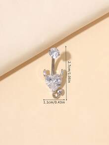 1件时尚钛金心形肚脐环，适合日常佩戴 - 銀色 - 查看 3