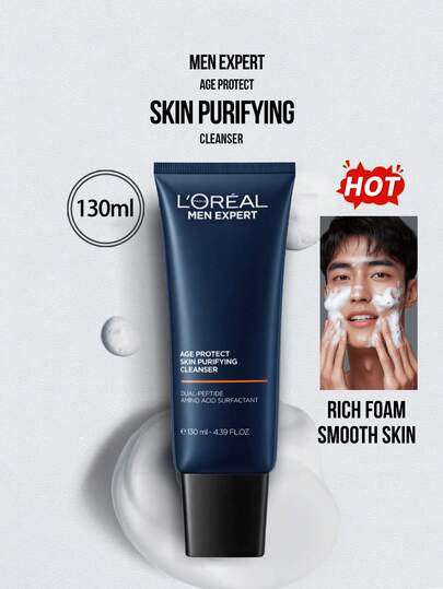 L’Oreal Paris 50/130ml Men's Anti-Aging Purifying Facial Cleanser. Amino Acid Formula With Dipeptide Surfactants, Gently Cleanses, Unclogs Pores, Balances Oil And Moisture, Leaves Skin Refreshed And Smooth. Dermatologist-Tested, Suitable For Sensitive Skin. Available In Full Size And Travel Size.
