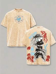 This Pedestal Will Not Be Upgraded.Anime Double Print Retro Washed T-Shirt, Anime And Comic Strip Washed Heavyweight Cotton T-Shirt, A Gift For Anime Fans And Enthusiasts. - Màu be - Xem 1