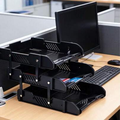 1pc Storage Rack, Multipurpose Home & Office Organizer Rack, Made Of ABS Plastic, Black Color, Convenient Storage