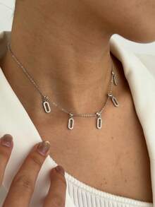 1pc Silver-Tone Necklace, Versatile Copper Cubic Zirconia Necklace, Suitable For Dates, Parties, Gifts, Daily Wear - Silver - View 2