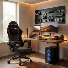HLONONE Gaming Chair With Massage Lumbar Cushion, Breathable Felt Fabric, 90-135° Adjustable Backrest, Connected Armrests, Footrest, Ergonomic Office Chair For Adults - 黑色 - 查看 7