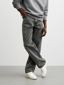 Men's Baggy Jeans, Stonewashed, Streetwear Vintage Style, Modern Casual Fashion - 深色牛仔褲 - 查看 4
