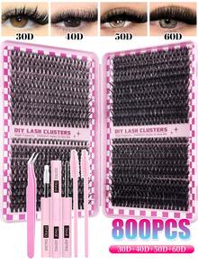 800pcs DIY Lash Clusters Eyelash Extension Kit, 2-In-1 Lash Bond, Tweezers, Lash Brush, 30D+40D+60D+80D+100D 9-16mm Mix Lash Clusters For Beginner DIY At Home And Reusable - Multicolor - View 9