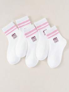 5 đôi tất trẻ em màu hồng sọc in số "23" thoáng khí, dài đến bắp chân. - Nhiều màu - Xem 2
