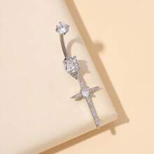 1 pieza Anillo de ombligo de barra de titanio de moda, adecuado para uso diario - Plateado - Ver 6