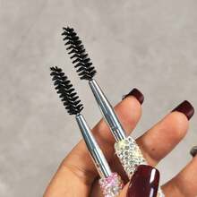 Luxury Rhinestone Dual-Ended Eyebrow Brush With Spoolie, Angled Brow Powder And Mascara Wand Tool, Precision Slanted Makeup Brush For Brow Shaping And Lash Styling - Diamond - View 2
