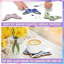 Honeydak 6 Sets DIY Glass Mosaic Tiles For Crafts With Butterfly Wooden Coasters For Adults Mixed Color Mosaic Crafts Materials Package For Coaster Stained Glass Kit For Handmade Home Decor Gifts - ColorB - 查看 6
