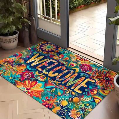 1pc Spring/Summer Semi-Circle Doormat, Semi-Circle Carpet With 2D Lemon Print, Machine Washable, Elegant Home Decor - Suitable For Living Room, Bedroom, Bathroom, Kitchen, Fashionable Entryway Accessory - Applicable For Various Holidays (New Year, Christmas, Halloween, Thanksgiving, Valentine's Day)