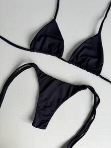 String Bikini With Micro Thong Bottom For Tan Lines - Elegant Tie-Back Closure, Perfect For Vacation Or Beach. - Màu vàng - Xem 3