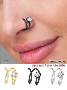 Anillos de nariz de acero inoxidable de moda con un solo piercing y doble aro, joyería de piercing de estilo caliente para señoras - Multicolor - Ver 4