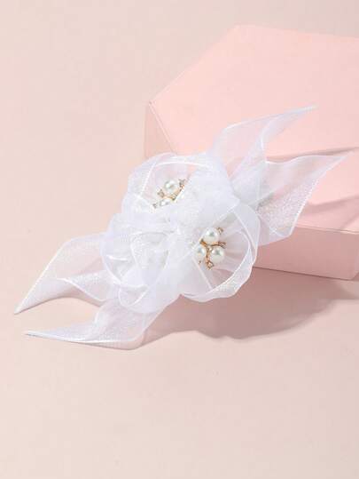 1 pieza Clip para el cabello de mujer elegante con flor blanca y perla, adecuado para uso diario, bodas, fiestas y otras ocasiones
