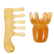 Mobestech Peine De Masaje Para Cuero Cabelludo De Cera De Abejas 2 Piezas Herramienta Gua Sha Para Relajación Y Cuidado Del Cab En Casa - Caqui - Ver 9