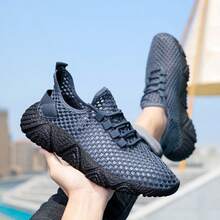 Zapatillas deportivas ligeras y transpirables para hombre: suela MD antideslizante con amortiguación, diseño a rayas, ideales para correr, entrenar en el gimnasio y hacer gimnasia, cómodas para practicar deporte y para el día a día. - Azul - Ver 1