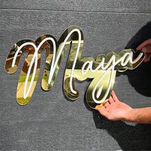 Plăcuță personalizată 3D cu oglindă acrilică dublu strat, identificare personalizată pe perete pentru cafenea/salon de unghii/salon de coafură/gene/spa/magazin, decor de grădină - Multicolor - Vizualizare 5