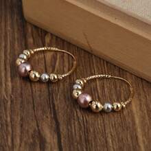 Boucles d'oreilles perle dorée à la mode pour femmes, accessoire de bijoux de luxe pour mariage et anniversaire - Doré - View 4