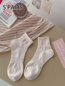5 Pairs Women's New Spring/Summer Short Socks, Pink Cartoon Cat Design, Fresh Collegiate Style, Versatile Casual Socks - Multicolor - View 8