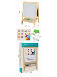 1pc Kids Wooden Desktop Painting Easel With Chalkboard And Whiteboard, Includes Chalk, Markers, Eraser, Magnetic Letters For Classroom Desk Easel - Multicolor - View 6
