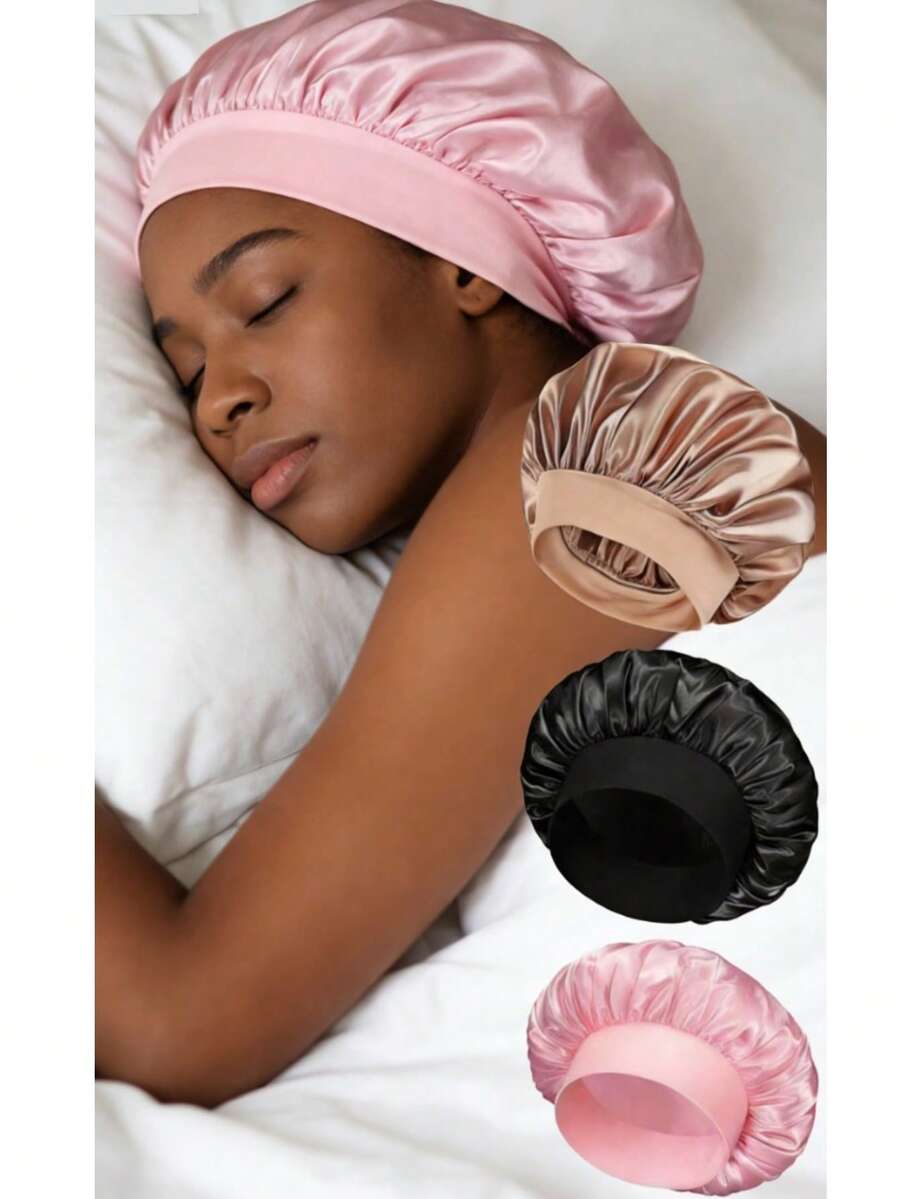 新款缎面丝绸睡帽 - 可调节双层双面宽檐超大号睡帽,配有柔软弹力带,男女通用,适合卷发/直发/辫发,可用于沐浴、居家美容化妆、睡眠护理和日常头巾,减少摩擦,防止毛躁,是送给妈妈的绝佳圣诞礼物,也是时尚的运动配饰。 - 彩色 - 查看 1