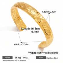 S SHOPBOHO 1pc Vintage Chunky Gold Bangle Flower Pattern Engraved Cuff Bangle Bracelet Stainless Steel Jewelry Precious Gift For Her - Vintage - View 5