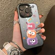 Funda IMD minimalista con acabado plateado colorido, compatible con varios modelos de teléfono - Bolita Negra Divertida - Negra - Ver 1