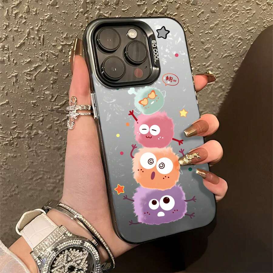 Funda IMD minimalista con acabado plateado colorido, compatible con varios modelos de teléfono - Bolita Negra Divertida - Negra - Ver 1