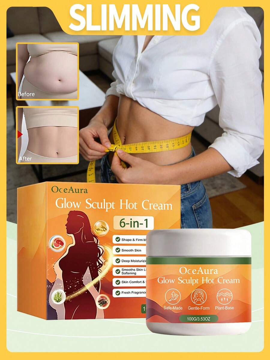 OceAura 1 caja que contiene 100g de gel reafirmante corporal, crema reafirmante y moldeadora, gel reafirmante abdominal, crema moldeadora para brazos y piernas. Hidrata la piel, mejora los contornos corporales, textura suave, ingredientes suaves para el cuidado diario.