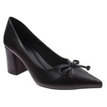 Scarpin Sandália Feminina de Laço Salto Grosso Médio 7CM Acabamento em Sintético Moda Evangélica Lançamento - Preto - Visão 2
