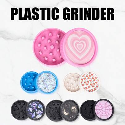 1个55毫米塑料双层研磨器，带图案，多种图案和颜色可选，便携式手动研磨器，实用工具，常用配件，家用小工具