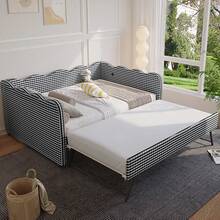 YOGLAD Full & Twin Size Cozy Gingham Daybed With Trundle, Linen Sofa Bed With USB Charging Port, Wave-Shaped Backrest, Multifunctional Guest Bed For Adults, No Box Spring Needed, Stylish Plaid Design, Easy Assembly - Xem 1