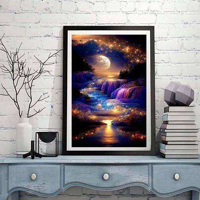 1 Set Diamond Painting Kit, DIY Waterfall Landscape Diamond Art Suitable For Adults; DIY Moonlight Diamond Painting Kit Designed For Adult Beginners; 5D Full Diamond Dotting Craft, Paired With Diamond Gem Art And Handicrafts, Suitable For Home Wall Decor, Size: 30x40 Cm / 11.81x15.75 Inches, No Frame