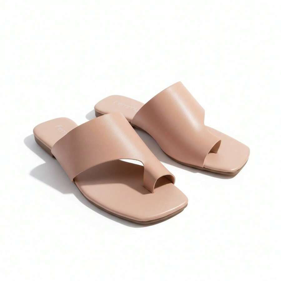 Sandália Flat Rasteira Mula Manca Confortável Casual Feminina - Bico quadrado, várias cores Do 34 ao 40 - Caramelo - Visão 1