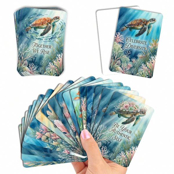 36 PCS Ocean Turtle Encouragement Cards – Motivational Sea-Themed Cards For Self-Reflection & Personal Growth | Watercolor Turtle Art For Wellness Practitioners, Creatives & Hobbyists | Durable Card Set Perfect For Meditation, Vision Boards, Gifting & Daily Affirmations | Uplifting Phrases To Cultivate Resilience And Inner Peace