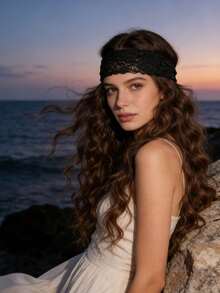 1件蕾丝花朵镂空发箍，时尚优雅性感蕾丝发饰，适合日常佩戴、派对、夏季沙滩叠戴发带 - 彩色 - 查看 3