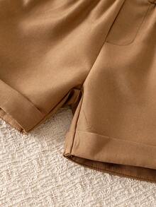3pcs Baby Boys' Summer Casual Striped Polo Shirt, Bib Shorts, And Bow Tie Gentleman Outfit - Brown - View 10