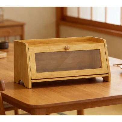 Caja de almacenamiento de pan de bambú resistente, diseño fácil de limpiar, ventana transparente para una fácil visibilidad, construcción duradera para un uso duradero, excelente para todas sus necesidades de almacenamiento en la cocina