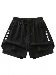 女士运动短裤两件装 | 速干涤纶氨纶混纺面料 | 透气轻盈 | 可调节抽绳腰带设计 | 几何图案 | 适合健身和休闲场合 | 可机洗 | 四季皆宜，舒适运动休闲服饰 | 功能性设计短裤 | 可调节舒适短裤 | 健身房运动裤 | 跑步慢跑裤 - 黑色 - 查看 2