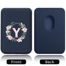 Slim Magnetic Wallet Elastic Magsafe Cardholder Magnet Phone Bag Cover Built In Magnet Designed Cellphone Credit Card Holder Compatible With Apple 16 15 Pro Max Android A-Z Wreath Pattern - Teal Blue - View 12