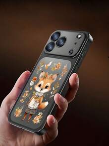 Coque de téléphone transparente de haute qualité, plaquée électrolytiquement, pour iPhone 17 Pro Max et 17 Air. Design élégant et mat, orné d'un renard, de fleurs et de feuilles d'automne. - Noir - Voir 10