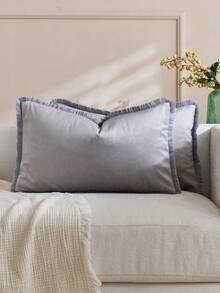 1 pièce Housse de coussin décoratif à gland de couleur unie en velours gris clair (insert de coussin non inclus), housse de coussin carrée, décoration de vacances pour la maison, tissu doux et confortable de type lin, décoration moderne pour le canapé, la chambre, le dortoir - Gris pâle - Voir 6
