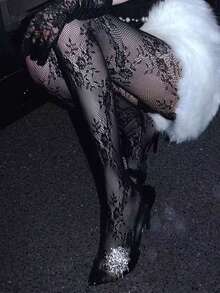 百搭黑色蕾丝连裤袜——从职场到庆典，始终优雅迷人 - 黑色 - 查看 1