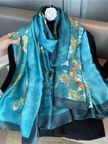 1件装女士新款围巾披肩，轻盈百搭，适合妈妈们佩戴，时尚高端配饰，春、秋、冬季皆宜。 - 藍色 - 查看 5