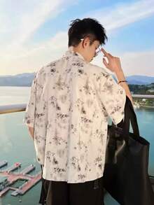 Couple Set Summer Personalized Color Shirt, Men's Hawaiian Vacation Ice Silk Quick Drying Floral Shirt - Black - View 2