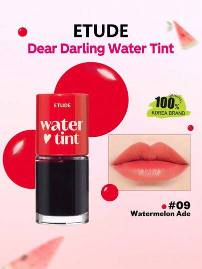 ETUDE Dear D 蜜桃唇彩 09 西瓜汽水色，透气水润，保湿妆效，不粘腻镜面妆感，显色度更高，提亮暖色调肤色，持妆12小时，易于叠加，磁吸渐变粉盒，斜角唇刷，轻松打造适合办公室的亮泽妆容，韩式妆容，9克/0.32盎司