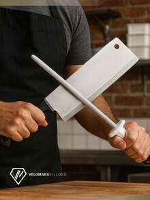 Chaira 12 Pulgadas Afilador Cuchillo Mango Plastico Blanco Utensilio De Cocina Accesorio - A - Ver 2