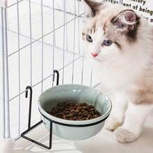 1 Set Anti-Spill Cat Food Bowl, Hanging Ceramic Pet Bowl, Fixed Dog Bowl, Suitable For Puppies & Kittens, Raised Pet Feeder - 360mL - View 1