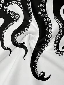 男士章鱼印花 Polo 衫，黑白撞色领短袖休闲上衣 - 彩色 - 查看 5